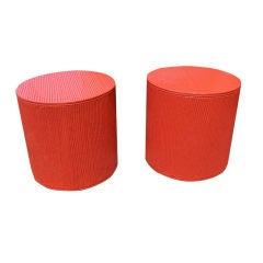 Pair of Hermes Orange Lacquered Bamboo Drum Tables