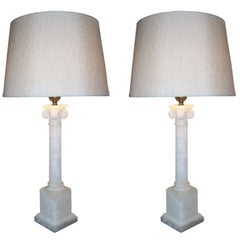 Pair of Classical Corinthian Marble Lamps