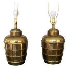 Pair of Architectural Brass Honeycomb Shaped Table Lamps