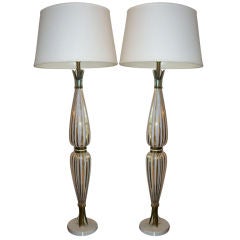 Pair of White Glass and Gold Table Lamps