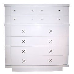 Vintage White Lacquered and Nickel Fixture Tall Chest of Drawers