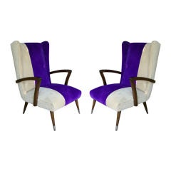 Pair of Sculptural High-back Winged Armchairs
