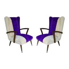 Pair of Sculptural High-back Winged Armchairs