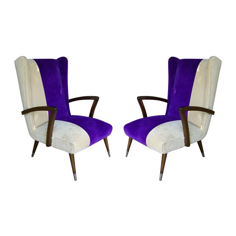 Pair of Sculptural High-back Winged Armchairs