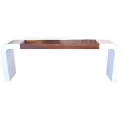 Used Two-toned White Lacquer and Walnut Veneer Console
