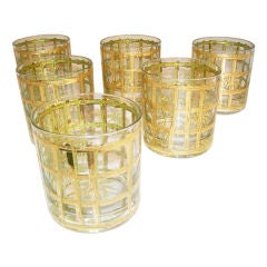 Set of Six (6) Vintage Gilded Bamboo Motif Tumblers