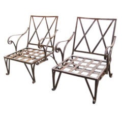 Pair of Lattice Back Reclining Garden Armchairs