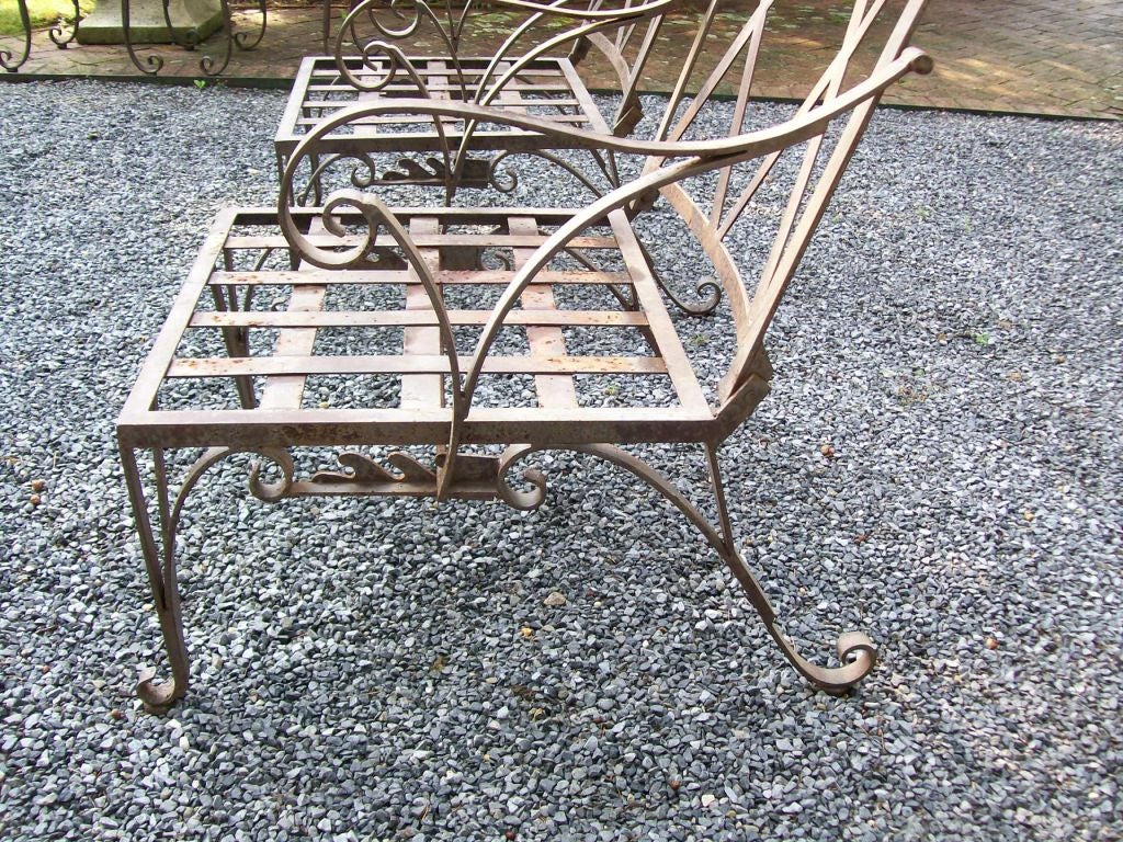 Mid-20th Century Pair of Lattice Back Reclining Garden Armchairs