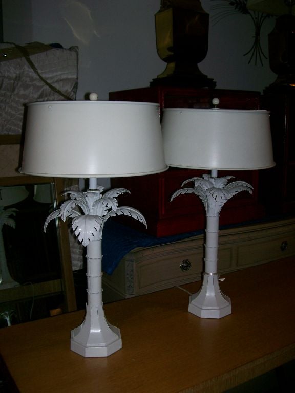 Pair of Tole White Palm Tree Table Lamps