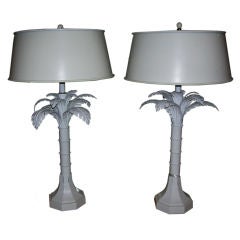 Pair of Tole White Palm Tree Table Lamps