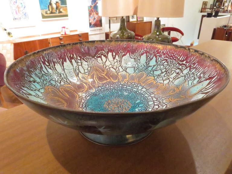 Large Footed Enameled Bowl by Edward Winter - Signed and Dated 1951