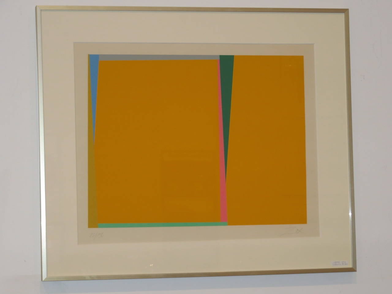 1970s geometric and minimalist silkscreen by Larry Zox. Characteristic hard edged and vibrant use of color. Very fine example of his work from the 1970s. Newly matted and framed.