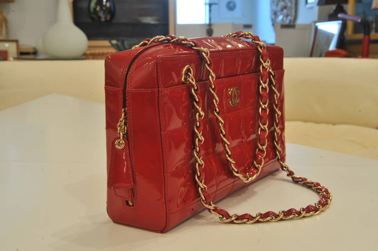 French Chanel Candy Apple Red Patent Leather Bag