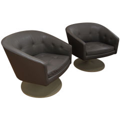 Pair of Jens Risom  Swivel Leather Armchairs