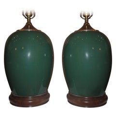 Pair of Emerald Green Ceramic Table Lamps