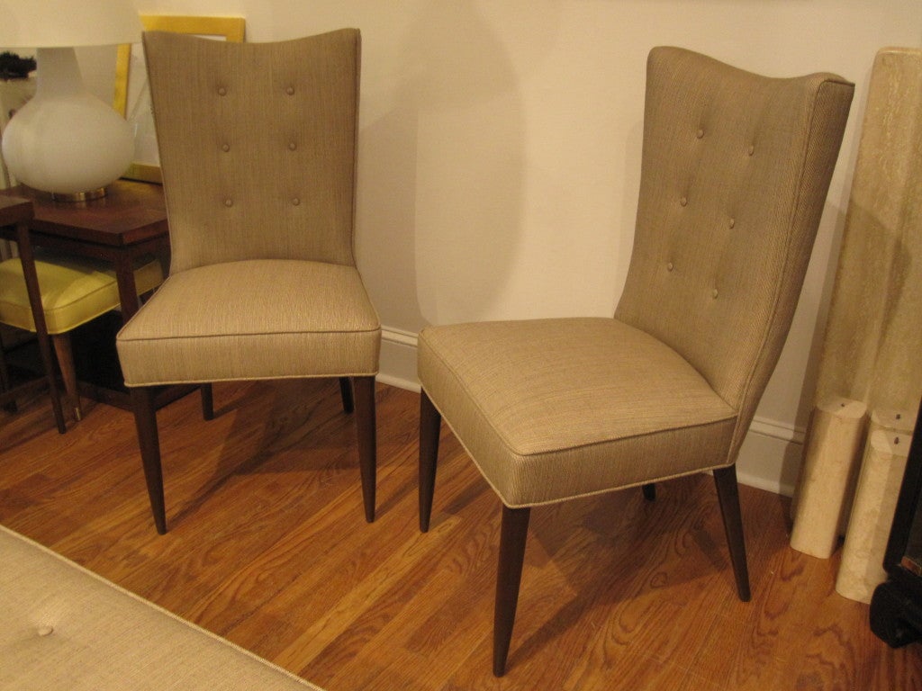 Newly upholstered pair of slipper chairs in the manner of Gibbings.  Very elegant and very comfortable!