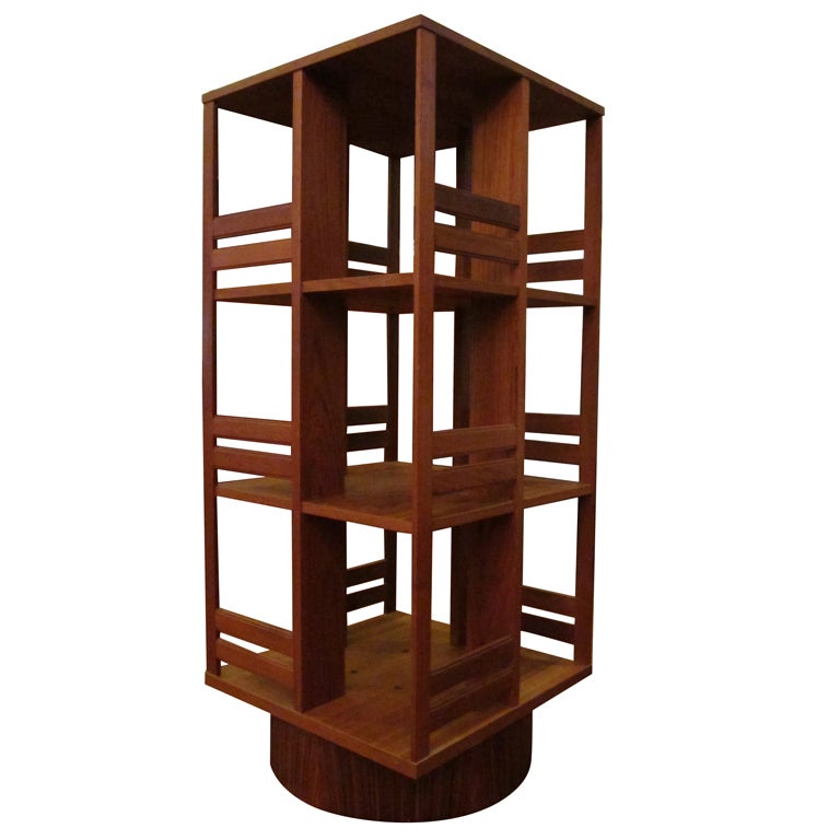 Revolving Teak Bookcase / Display Case by Lovig at 1stdibs