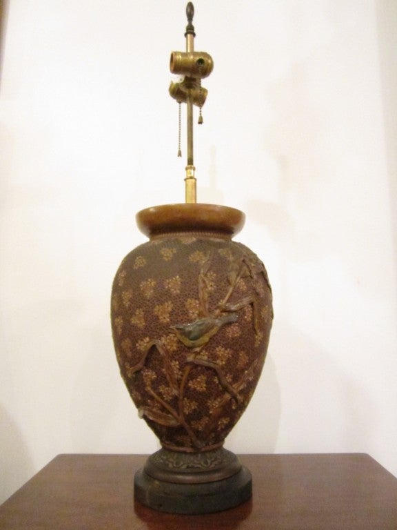 Doulton Lambeth Vase as Lamp Attributed to Hannah Barlow