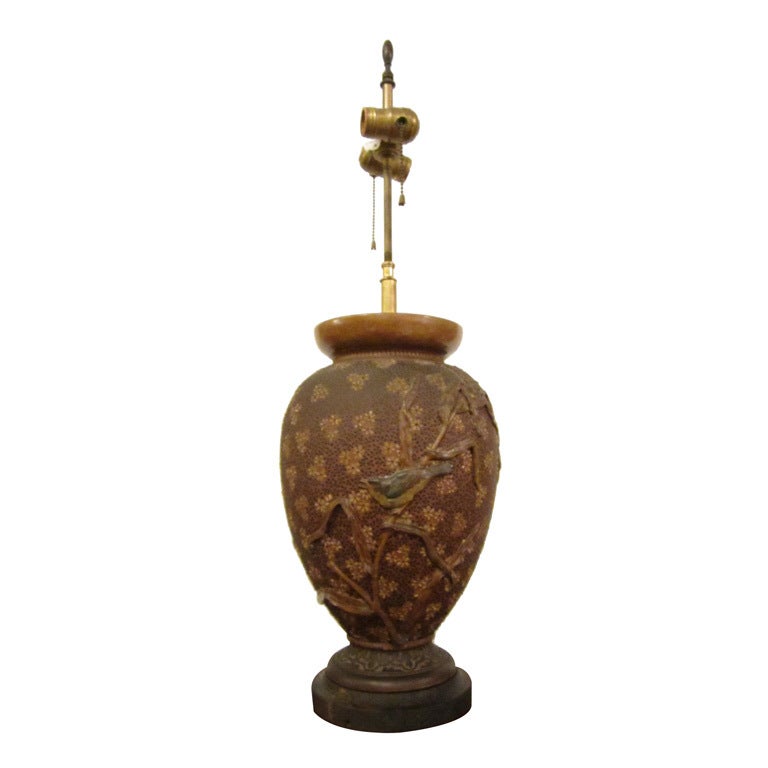 Doulton Lambeth Vase as Lamp Attributed to Hannah Barlow