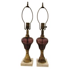 Pair of 19th Century Cranberry Glass Lamps