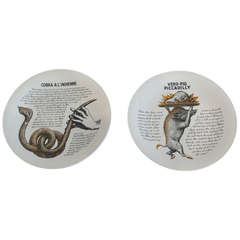 Pair of Piero Fornasetti Plates with Original Faux Leather Box