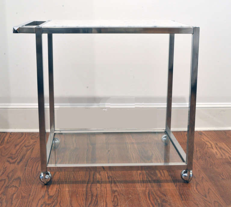 American 1970s Chrome and Marble Serving or Bar Cart