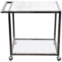 Used 1970s Chrome and Marble Serving or Bar Cart