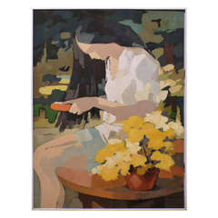 Large Painting of Young Woman Combing Hair by Mimi Korach