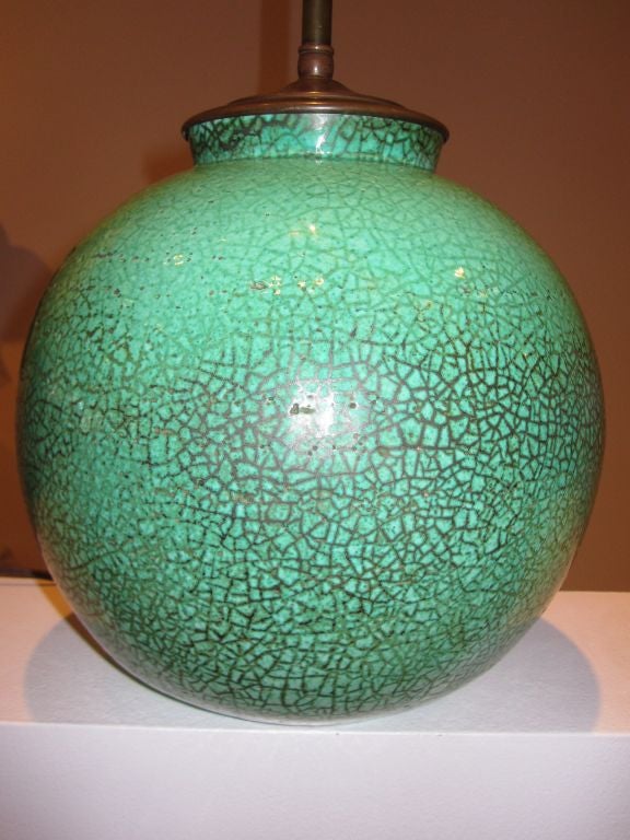 Crackle  Glaze Turquoise Lamp by Ugo Zaccagnini