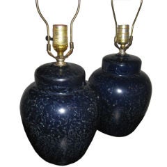 Pair of Faux Marble Blue Lamps