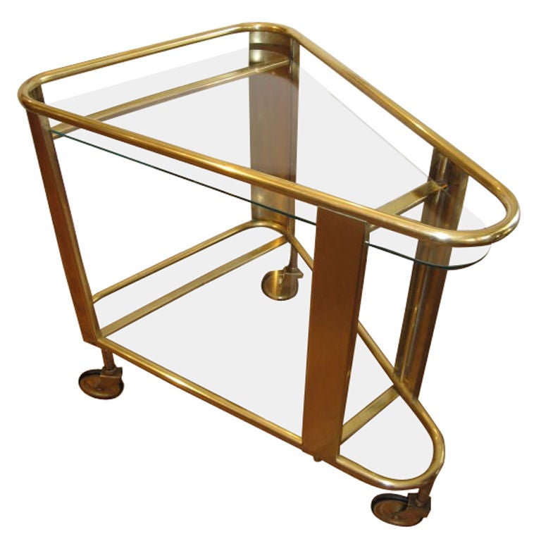 Exceptional Brass Bar Cart / Serving Cart in the Bauhaus Manner