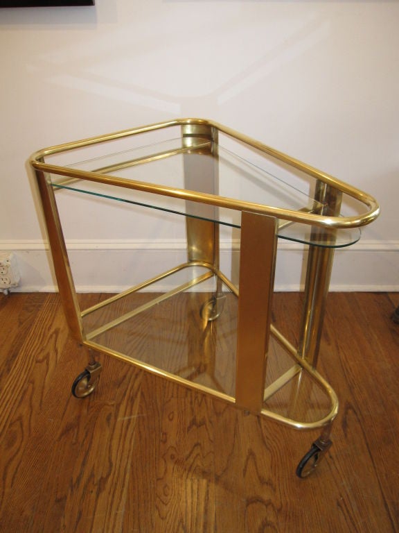 American Exceptional Brass Bar Cart / Serving Cart in the Bauhaus Manner