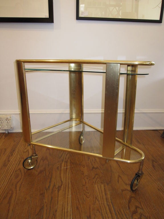 Mid-20th Century Exceptional Brass Bar Cart / Serving Cart in the Bauhaus Manner