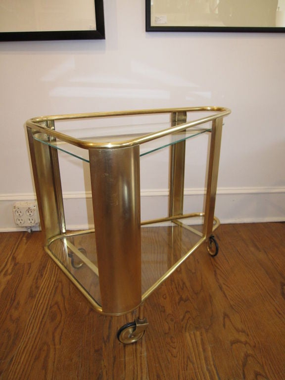 Exceptional Brass Bar Cart / Serving Cart in the Bauhaus Manner 1