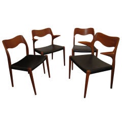 Sculptural Set of Four Dining Chairs by J.L. Moller