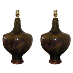 Pair of Large Ceramic Table Lamps with Beautiful Glaze