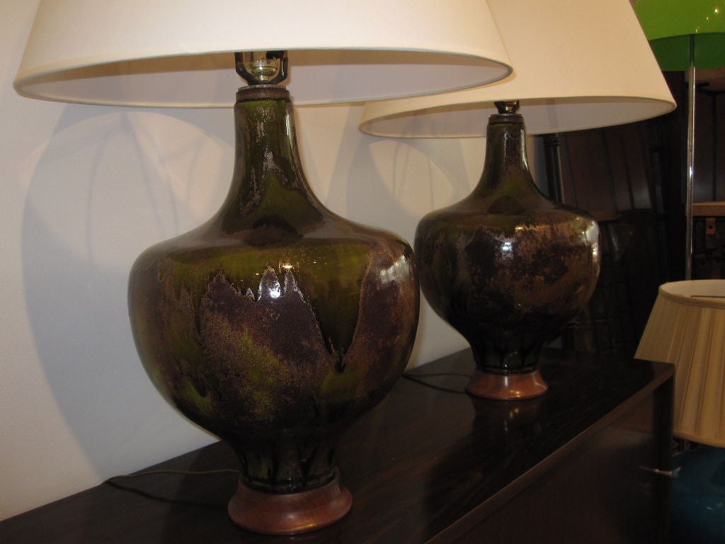 Pair of Large Ceramic Table Lamps with Beautiful Glaze