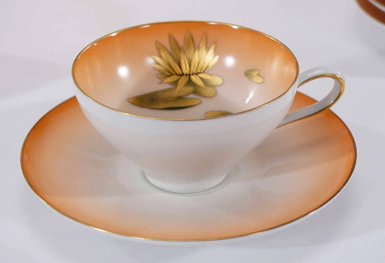 Fabulous Art Deco Inspired Hand-Painted Complete Dinner Service for 12-60 Pieces For Sale 3