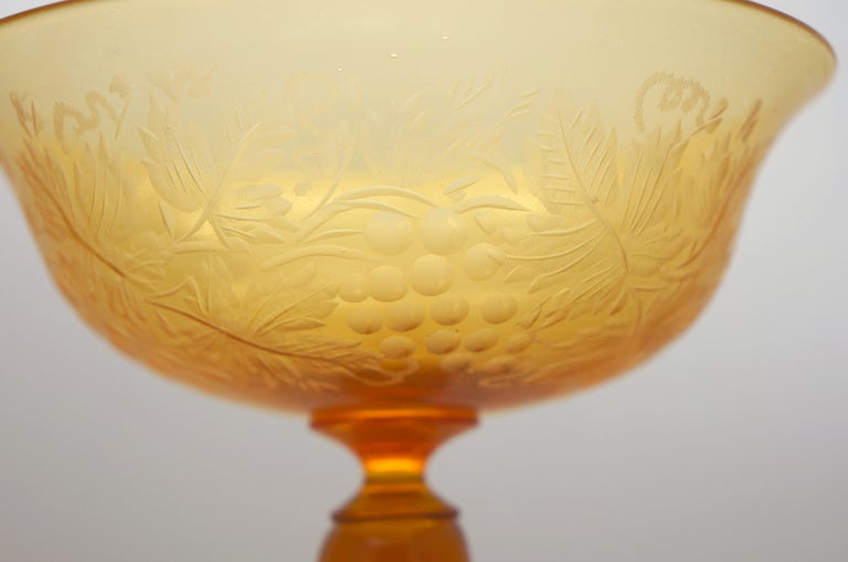 Set of 16 Handblown Venetian Amber Goblets with Engraving In Excellent Condition For Sale In Great Barrington, MA