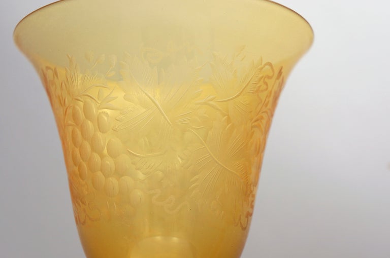 Mid-20th Century Set of 16 Handblown Venetian Amber Goblets with Engraving For Sale