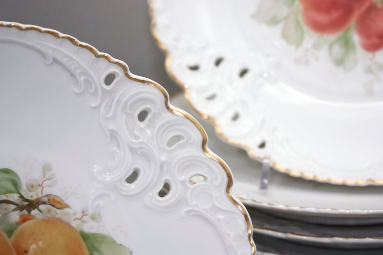 Ten Nymphenburg Hand-Painted Fruit Plates with Molded and Pierced Borders 5