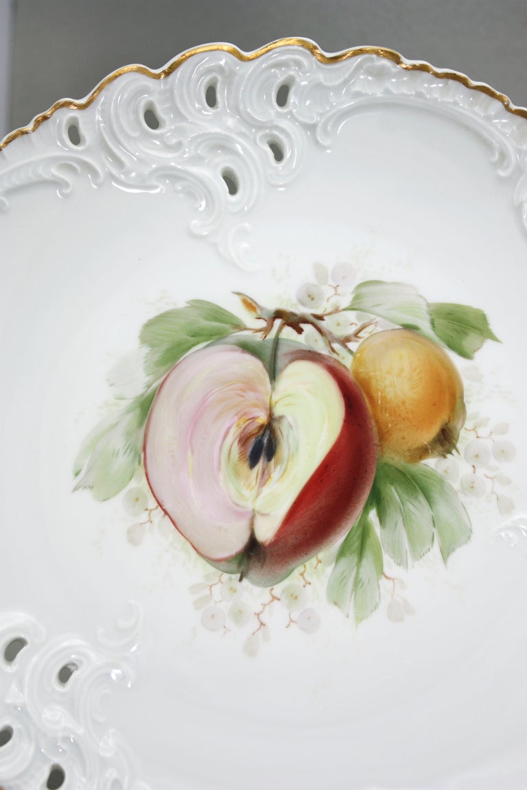 Ten Nymphenburg Hand-Painted Fruit Plates with Molded and Pierced Borders 1