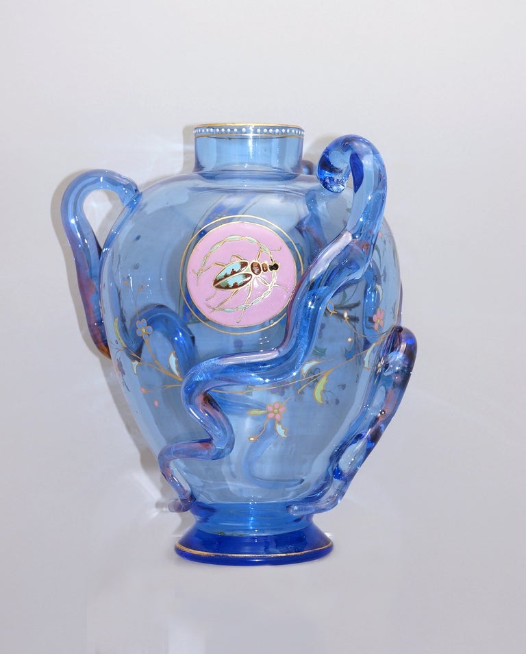 Moser "Aesthetic Movement" Enameled 3 Handled Vase