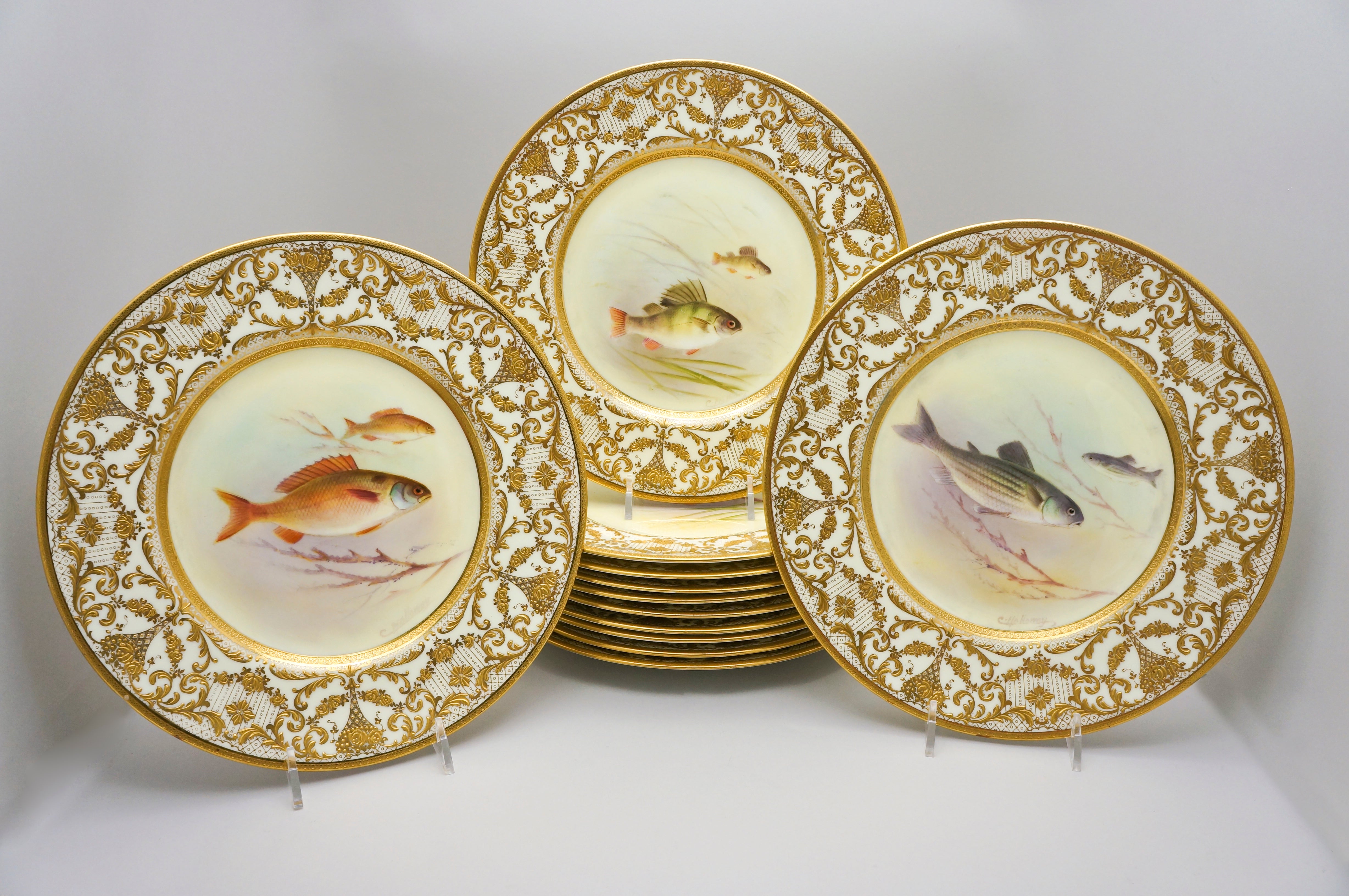 12 Royal Doulton  Artist Signed C. Holloway Fish Plates