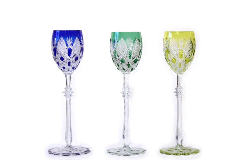 An amazing and rare collection of Baccarat wine goblets cut to clear in the intricate and complex 