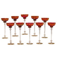 Set of Ten St. Louis Air Twist Cranberry Toasting or Champagne Goblets