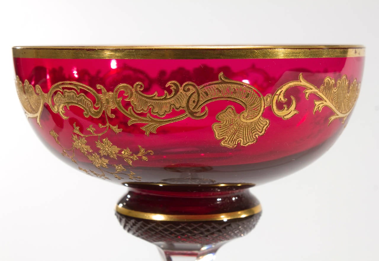 Set of Ten St. Louis Air Twist Cranberry Toasting or Champagne Goblets