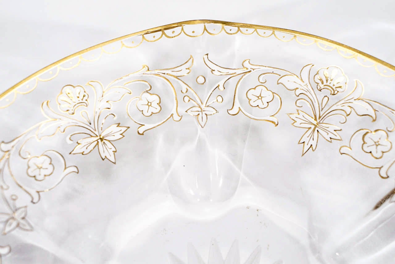 Twelve Moser Handblown, Quatrefoil Gold and White Enamel Bowls with Under Plates In Excellent Condition In Great Barrington, MA