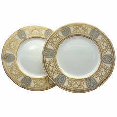 Set Of 12 Minton Art Nouveau Dinner Plates W/ Raised Gold on Gray