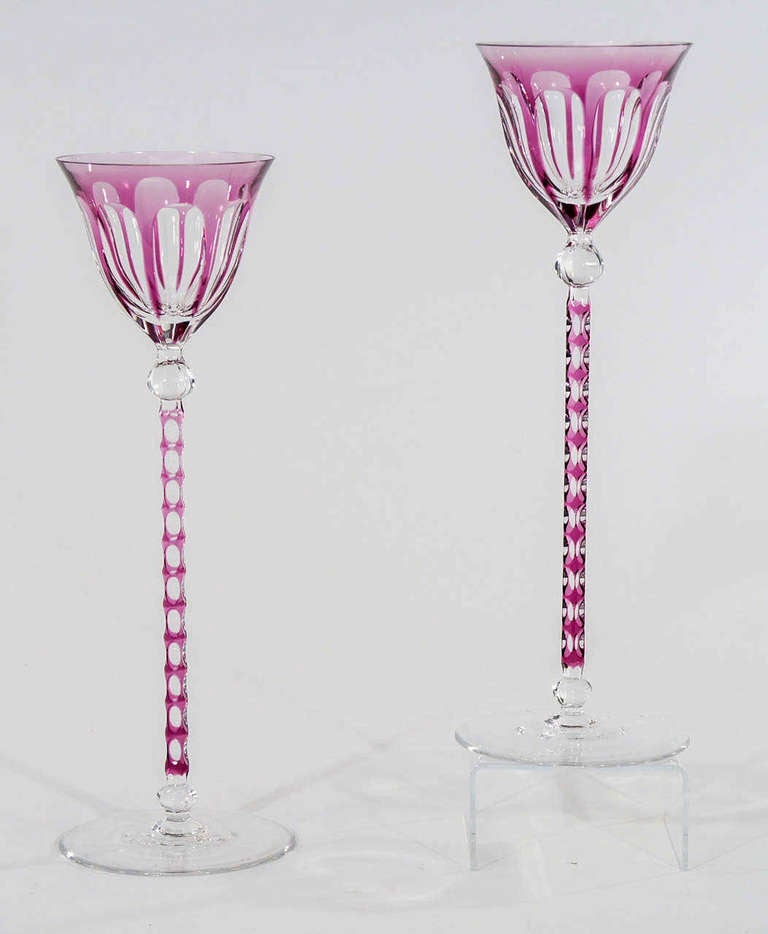 These magnificent handblown toasting goblets are signed Moser and stand 14